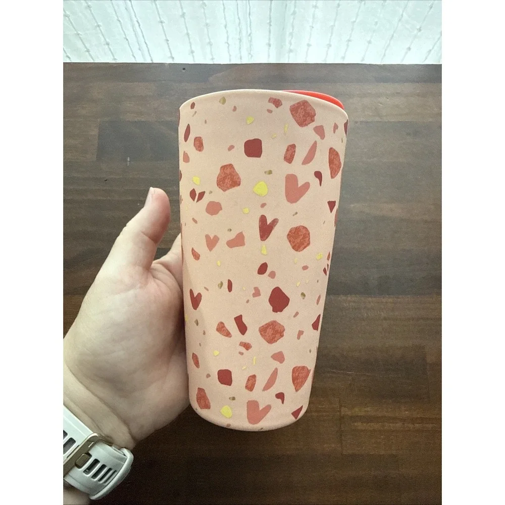 New {NOS} Starbucks 2019 Valentine's Tumbler With Hearts Pink Lid 12 Oz Ceramic